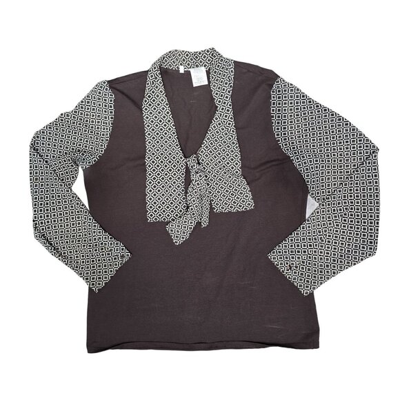 Nara Camicie Brown & Patterned Long-Sleeve Top Made In Italy Size 7 US 16 work c - Picture 1 of 5